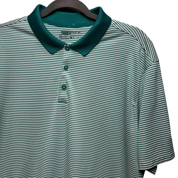 Nike Golf Polo Shirt Mens XL Green Striped Athleisure Gorpcore - Picture 1 of 8